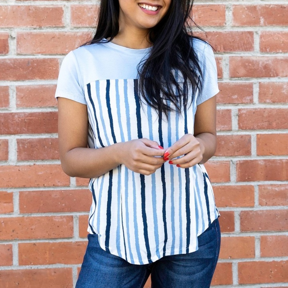 Missy and PLUS Striped Pocket Front Tee